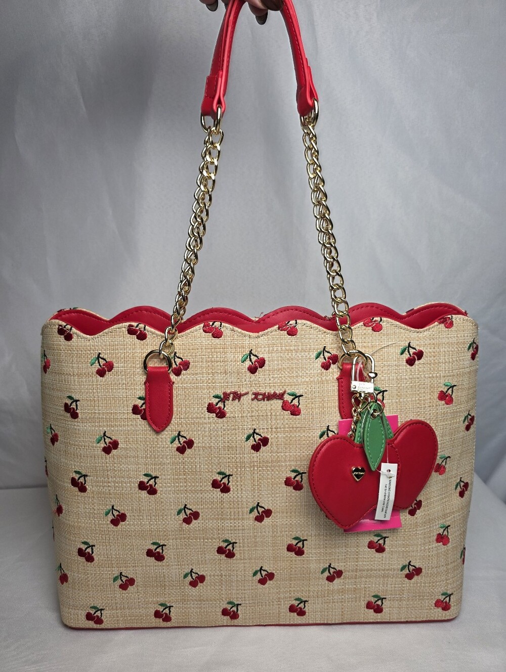Betsey Johnson Cherry Embroidered Tote Shoulder Bag New